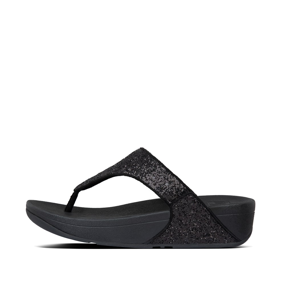 Fitflop Womens Sandals - Lulu Glitter Toe-post - Black - 348-ZQJUMW